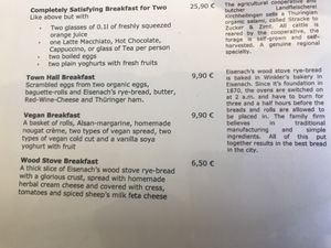 "Vegan breakfast" on the menu at Zucker and Zimt in Eisenach