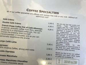 Fair trade coffee info at Zucker and Zimt in Eisenach