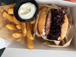 Classic burger with fries and original mayo. They also have bearnaise mayo and chili mayo which are amazing!  at Square Burger in Copenhagen