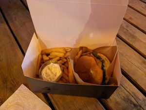 Burger with fries at Square Burger in Copenhagen