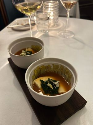 Homemade tofu from local soy beans, artichokes  at Eleven Madison Park in New York City