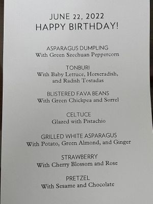 Menu without mushrooms    at Eleven Madison Park in New York City