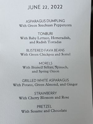 Menu with mushrooms.   at Eleven Madison Park in New York City