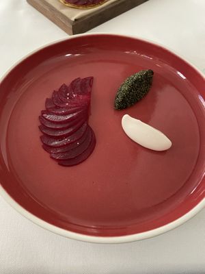 Toppings for the tostada   at Eleven Madison Park in New York City