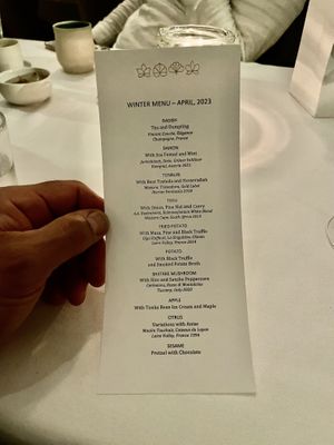 Menu w/wine pairings  at Eleven Madison Park in New York City