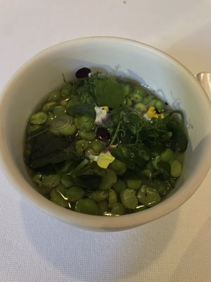 Silken tofu with split peas and broth  at Eleven Madison Park in New York City