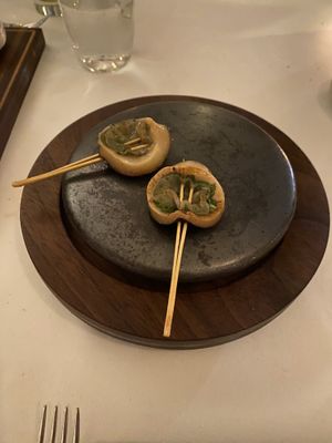  shiitake on a little searing stone at Eleven Madison Park in New York City