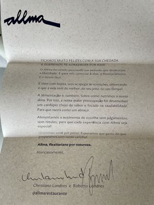 Note with delivery at Allma Restaurante - Maybe closed in Rio De Janeiro