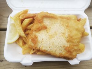Vegan fish and chips at Harbour Lights Fish & Chips in Falmouth