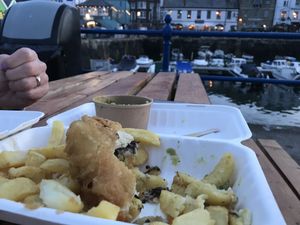 ‘Fish’ and chips at Harbour Lights Fish & Chips in Falmouth