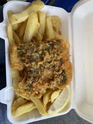 Vegan tofu fish and chips   at Harbour Lights Fish & Chips in Falmouth