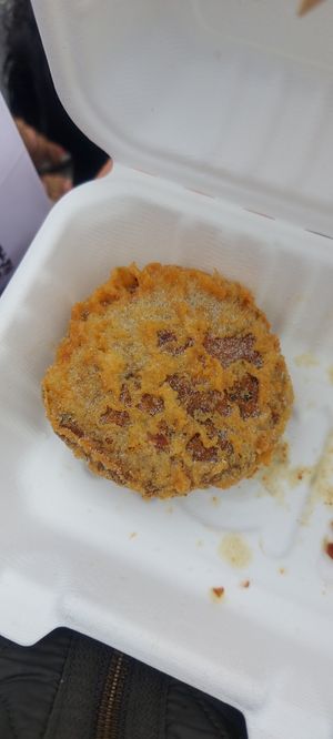 Vg fish/crab cake at Harbour Lights Fish & Chips in Falmouth