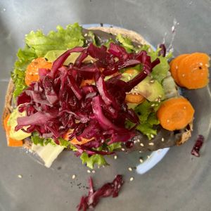 oaxacan toast - they didn't put the carrot chorizo on?  at Etnofood in Oaxaca