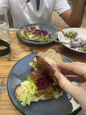 Sandwich choriqueso and avocado toast  at Etnofood in Oaxaca