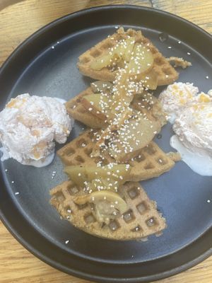 Delicious waffles and ice cream  at Etnofood in Oaxaca