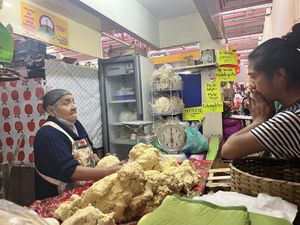 Masa dough vendor at Mercado de la Merced   at Etnofood in Oaxaca
