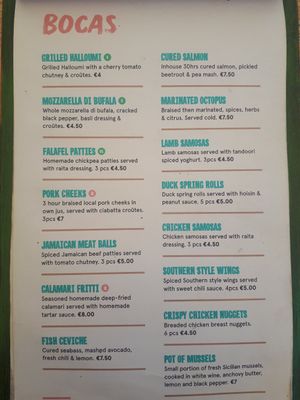 Menu at Zion in Wied Il-ghajn