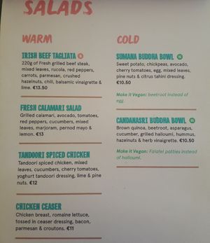 Menu at Zion in Wied Il-ghajn