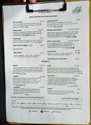 Menu page at Pastan Bristol at Pastan Bristol in Bristol