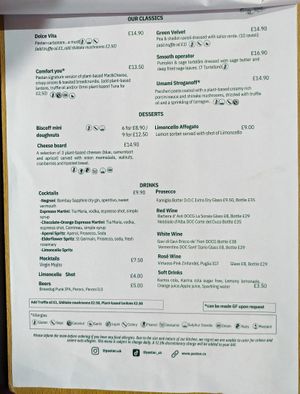 Menu page at Pastan Bristol at Pastan Bristol in Bristol