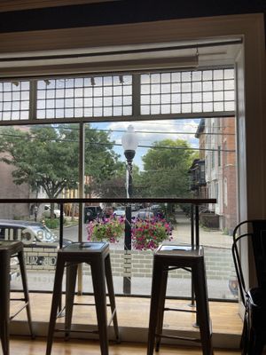 The bar and street view  at Subculture Vegan Deli & Provisions  in Albany