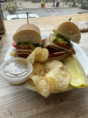 Italian mix with oil and vinegar with chips and a pickle  at Subculture Vegan Deli & Provisions  in Albany