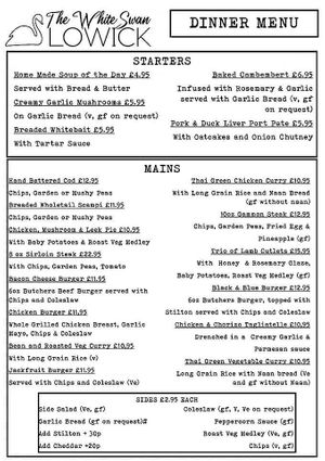 Main Menu  at The White Swan Inn in Lowick