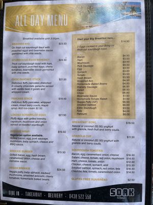Menu - Vegan brekkie  at Soak In Dampier in Dampier