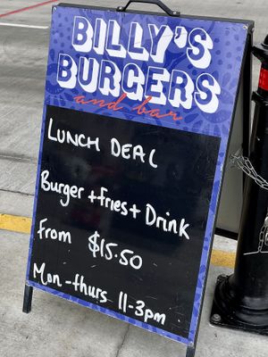 Billy’s Burgers and Bar lunch deal (June 2021).  at Billy's Burgers and Bar in Hobart
