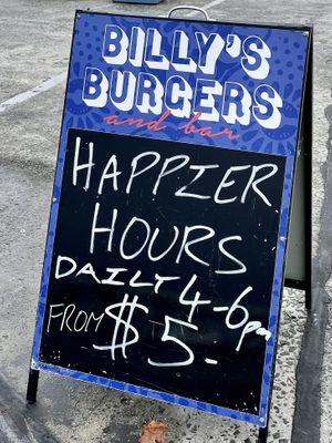 Billy’s Burgers and Bar happy hours (June 2021).  at Billy's Burgers and Bar in Hobart