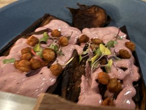 Pink eggplant    at Mazal in Los Angeles