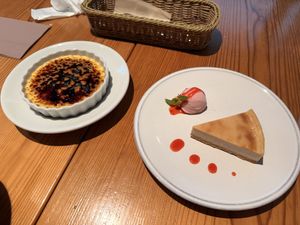 Crème brûlée and cheesecake with strawberry ice  at AIN SOPH.Ginza in Tokyo