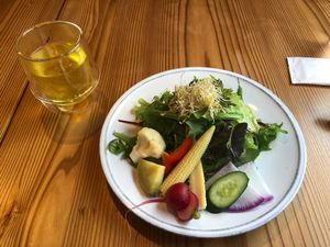 Small salad with the heavenly pancakes at AIN SOPH.Ginza in Tokyo