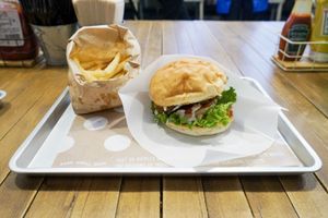 Falafel burger and fries at AIN SOPH.Ginza in Tokyo