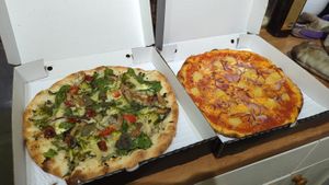 Vegan bianca (left) and non-vegan Hawaiian (right) - vegan Hawaiian is an option however! at The Pizza Lab in Ramsgate