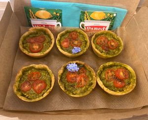 Tomato and pesto tartlets  at Earthly Vegan Caterers in Cardiff