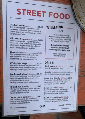 Street food menu at Overdraft Craft Ale Bar in Winchester