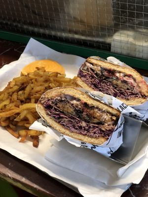 Dwich violet 9€ with french fries 3,5€ (mayo +0,5€)  at Plan D - DWICH & Glace in Paris