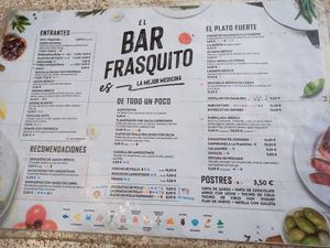 Carta del bar, a enero de 2024. La porra antequerana solo está disponible en verano. at Bar Frasquito in Setenil De Las Bodegas
