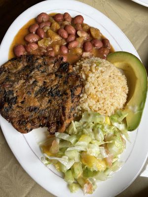 Daily lunch special- main dish (choice of beans or mash today)   at El Enebro in Pereira