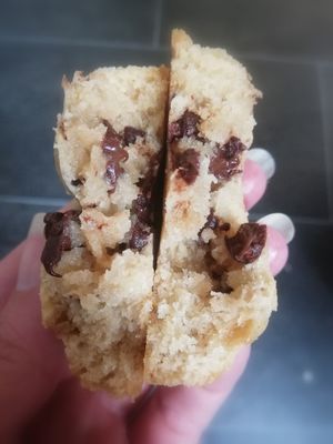 Chocolate chip: gooey melt in your mouth soft chocolate chip cookies that are so good non vegans wouldn't know the difference.   at Angel's Sinfully Delicious Cookie Company in Long Eaton