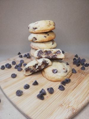 Chocolate chip: gooey melt in your mouth soft chocolate chip cookies that are so good non vegans wouldn't know the difference.   at Angel's Sinfully Delicious Cookie Company in Long Eaton
