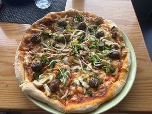 The vegan pizza as labeled on the menu. This one is the size for 600 denars, which was already quite big.  at Dolce Vita in Ohrid