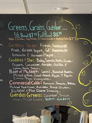 Greens menu  at Connie's Bakery in Provincetown