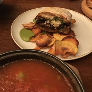 Half sandwich with tortilla soup at Suna in Bogota