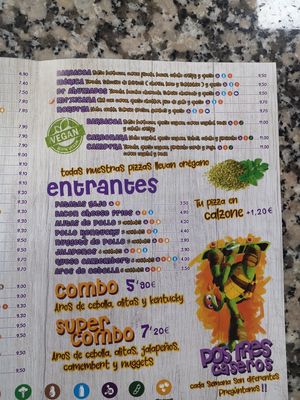Menu at Donatello's Pizza in Gandia
