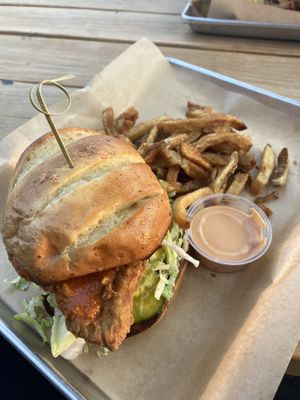 Seitan sandwich and Buffalo sauce!  at Grid City Beer Works in Salt Lake City