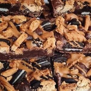 Loaded cookie brownies at Munchie Mummy's in Bolton