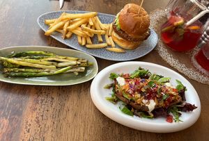 Vegan Burger, grilled asparagus and stuffed sweet potato  at Salt & Pepper in Medulin