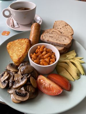 Full vegan English breakfast w beyond meat sausage   at Kinder Kitchen in South East London